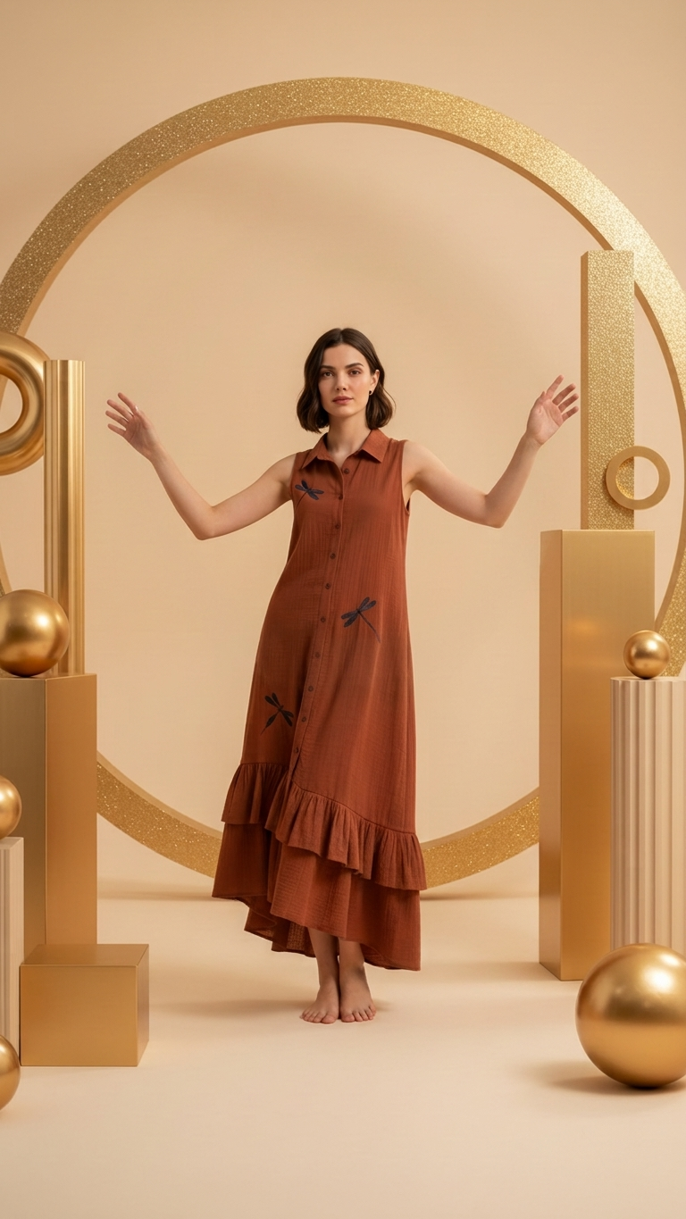 Amber Whimsy gauze dress — front view