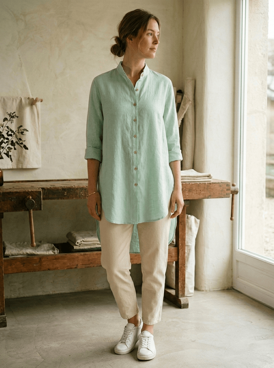 The Mint Vapour Shirt in mint green — front view