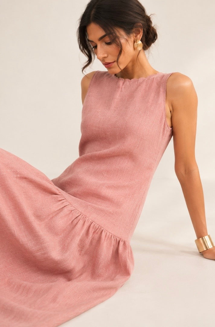 Women in Linen Dress -pink color
